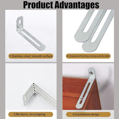 2.9"x1"x0.6"Adjustable Right Angle Brackets Metal L Bracket Heavy Duty 90 Degree Corner Fastener L-Shape Corner Brace Support Silver Shelf Bracket , 10Pcs