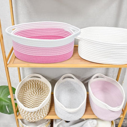 ABenkle Small Basket with Gift Bags and Ribbons, Empty Gift Baskets for Mother's Day, Decorative Boho Rope Woven Nursery Storage Organizer Toy Baskets with Handle for Baby Showers, 12"X 8" X 5"