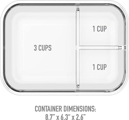 Bentgo Glass Lunch Box - Leak-Proof Bento-Style Food Container with Airtight Lid and Divided 3-Compartment Design - 5 Cup Capacity for Meal Prepping, and Portion-Controlled Meals for Adults (Blue)