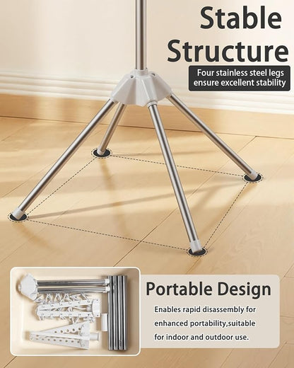 Foldable Clothes Drying Rack - 2 Tier Laundry Drying Rack, Portable Clothing Rack with Rotating Clothes Rail with 24 Clips and 3 Rotatable Arms, Suitable for Flats and Small Rooms