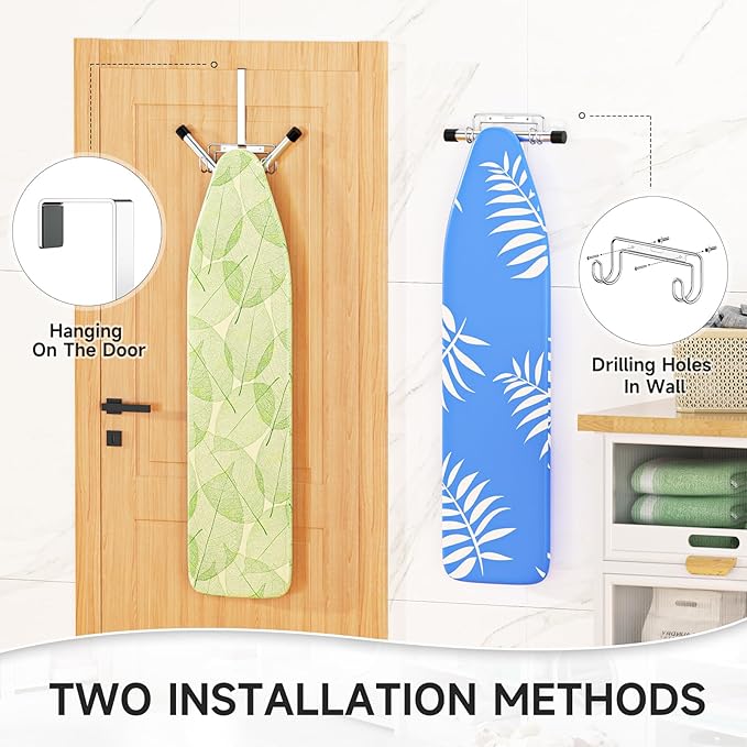Ironing Board Holder Wall Mount/Over The Door Ironing Board Hanger, Laundry Rooms Metal Iron Board Holder Wall Mount for Y or T Leg (Silver)