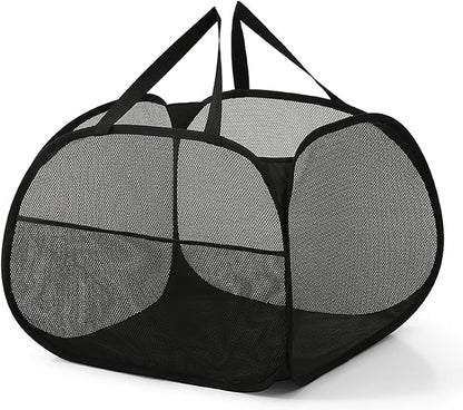 Kimmama Collapsible Mesh Laundry Basket,Foldable Pop Up Laundry Hamper with Side Pocket,Removable Clothes Storage Bin with Handle for Laundry Room,College Drom,Bathroom,Kid Room,Travel,95L,Black