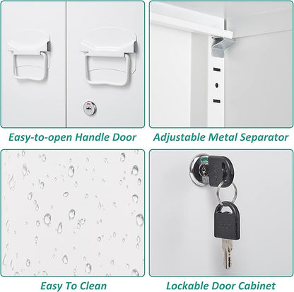 SISESOL White Metal Cabinet with Doors and Shelves,40" Metal Storage Cabinet with Lock Door Adjustable Shelf,File Cabinets for Home Office,School,Kitchen,Garage Storage Tool Cabinets