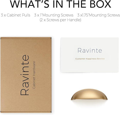 Ravinte 3 Pack 3" Drawer Pulls Champagne Bronze Cabinet Cup Pulls Kitchen Hardware Cabinet Handles Drawer Handles Knobs 3 inch Hole Center