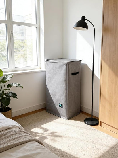 Laundry Hamper with Lid, Reinforced Sturdy Clothes Hamper with Anti-Puncture Base, Large Collapsible Laundry Basket with Removable Liner Bag, Tall Dirty Clothes Bin for Family, 100L Grey