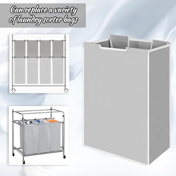 3 Pack Large Laundry Sorter Replacement Bags, Hamper Cart Removable Replacement, Laundry Storage Organizer-Replacement Bags, Gray, Square Shap