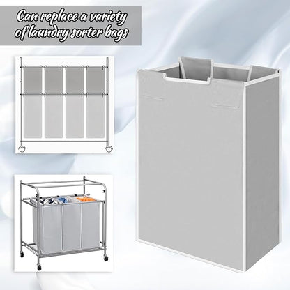 3 Pack Large Laundry Sorter Replacement Bags, Hamper Cart Removable Replacement, Laundry Storage Organizer-Replacement Bags, Gray, Square Shap