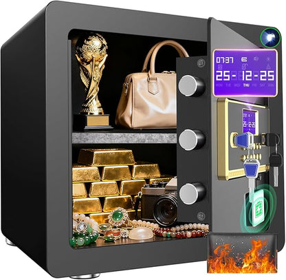 Home Safe with Digital Keypad & Alarm System - Electronic Lock Box for Jewelry Cash with Adjustable Shelves - Includes LED Light & Fireproof and Waterproof Bag(0.8/1.0/1.3/1.53/2.5Cuft)