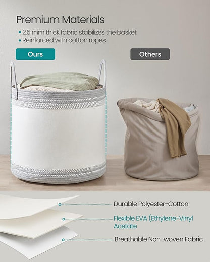SONGMICS Laundry Hamper, Cotton Rope Laundry Basket with Handles, for Clothing, Living Room, Bedroom, 23.8 Gallons, 19.7 x 19.7 x 18.1 Inches, Cloud White and Dove Gray URLH090G01
