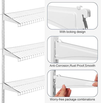 47.5 Inch Twin Rail Upright Wall Shelving System with 16 Inch Locking Shelf Bracket Adjustable Closet System Heavy Duty Metal Support for Deep Wire Shelving Closet (8 Pcs)