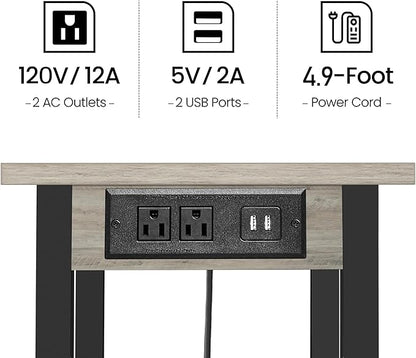 TUTOTAK 2 Tier Printer Stand, Rolling Printer Cart with Power Outlets and USB Ports, Mobile Printer Table with Wheels, for Under Desk, Office, Home, Greige PS01BG001