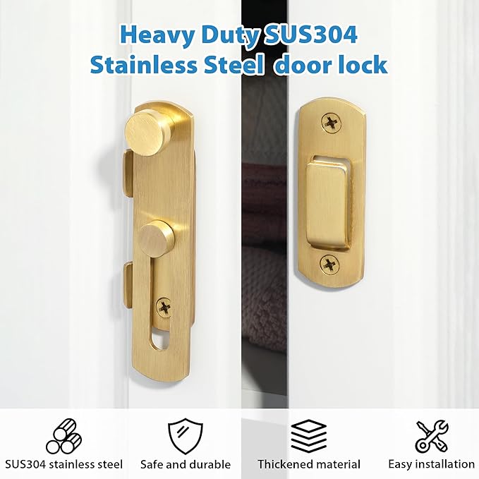 Alise 4 inch Flip Latch Gate Latches, Safety Door Lock for Barn Wood Fence Sliding French Doors,Heavy Duty SUS304 Stainless Steel Gate Hardware Gold Finish,MS9500-G