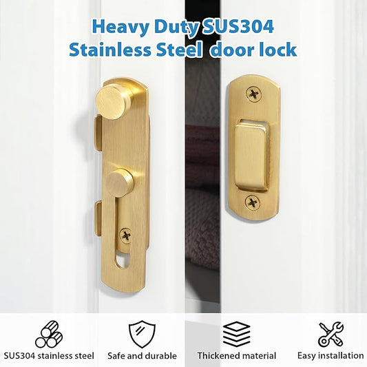 Alise 4 inch Flip Latch Gate Latches, Safety Door Lock for Barn Wood Fence Sliding French Doors,Heavy Duty SUS304 Stainless Steel Gate Hardware Gold Finish,MS9500-G