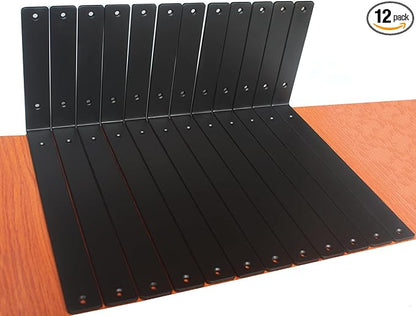 12 Pack - L 14" x H 8" x W1.5, 5mm Thick Black L Shelf Bracket, Iron Shelf Brackets, Metal Shelf Brackets, Floating Shelf, Shelf Supports with Screws