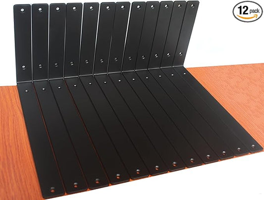 12 Pack - L 14" x H 8" x W1.5, 5mm Thick Black L Shelf Bracket, Iron Shelf Brackets, Metal Shelf Brackets, Floating Shelf, Shelf Supports with Screws