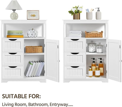Yaheetech Bathroom Storage Cabinet Bathroom Floor Cabinet Freestanding Storage and Organizer with Door, 3 Drawers, Adjustable Shelf, 35.5 Inches Height, White