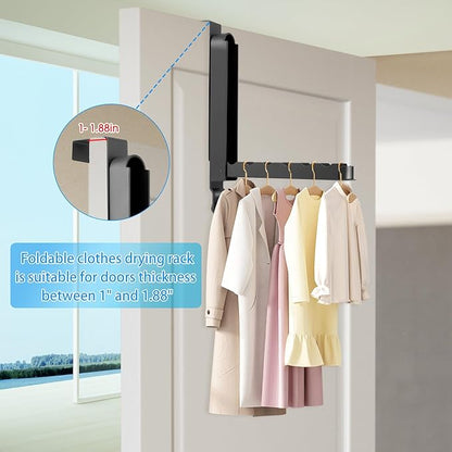Over The Door Drying Rack, 1 Pack Foldable Over The Door Hooks Hanger for Laundry Clothes Heavy Duty Door Organizer Rack Coat Towels Hanging Storage for Bedroom Bathroom Kitchen
