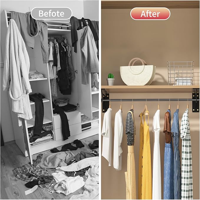 Closet Rod Support Bracket WYGWP 14 inch Heavy Duty Shelf Brackets with Rod Holders Support 400lbs Wall Mounted Sturdy 2 Pack