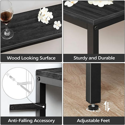 63" Console Table with Power Outlet, Narrow Sofa Table, Industrial Entryway Table with USB Ports, Behind Couch for Entryway, Hallway, Foyer, Living Room, Black CTHB16E01