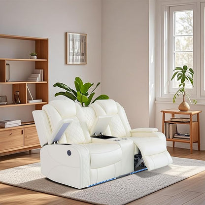 Power Recliner Loveseat Recliner Sofa, Living Room Furniture Sets with LED, Soft Leather Reclining Loveseat with Cup Holders,Hidden Storage,Double Seat Recliner Couch for Living Room,Office