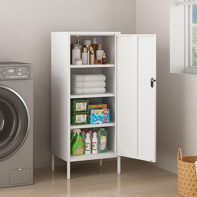 Metal Lokcer Cabinet (White, 19.69" D x 15.75" W x 49.21" H)