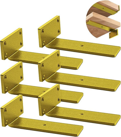 Advanced Heavy-Duty Shelving Bracket - 5-Inch Floating, 0.2-Inch Thick Gold L-Shaped Solid Steel (6 Pieces)