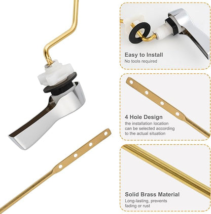 Hibbent Universal Metal Side Mount Toilet Handle Replacement Kit, Brass Toilet Flush Tank Lever with Stainless Steel Flapper Chains for Most Toilets, Chrome Finish