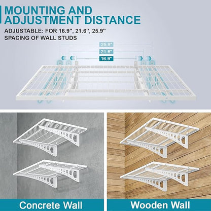 4-Pack 2×3ft(24×36 inch) Garage Wall Shelving, 1000 lbs Load Capacity, Garage Wall Mounted Shelves, Heavy Duty Shelf with Hooks, White