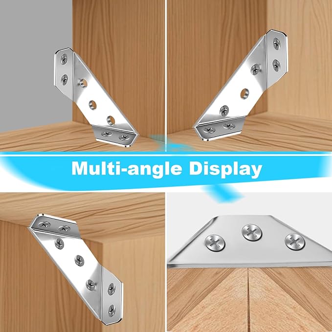 12-Pack Premium Stainless Steel Corner Brackets for Wood Frame, Universal Metal Hardware Corner Braces with Screws, Wooden Furniture Corner Connectors Such as Drawers, Cabinets, Tables and Chairs
