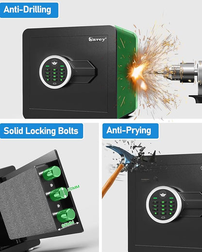 Kavey 1.2 Cub Safe Box, Home Safe with Digital Keypad and Dual Alarm System, Money Safe for With Mute Function and LED Light, Safes for Money Valuables