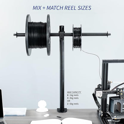 VIVO Clamp-on Steel Filament Holder for 3D Printer, Height Adjustable Spool Support, Holds up to 8 Standard Reels, Black, STAND-3DRH