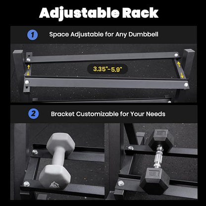 LIONSCOOL Adjustable Dumbbell Rack Stand, 4 Tier Heavy Duty Weight Storage Dumbbell Rack for Dumbbells & Kettlebells, Compact Space-Saving Organizer Stand for Home Gym, 1000+ LB Capacity
