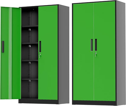 Greenvelly Metal Storage Cabinet with Doors and Shelves, 72" Inch Locking Metal Cabinet,Garage Storage Cabinet for Garage Office School Warehouse (Black Green)