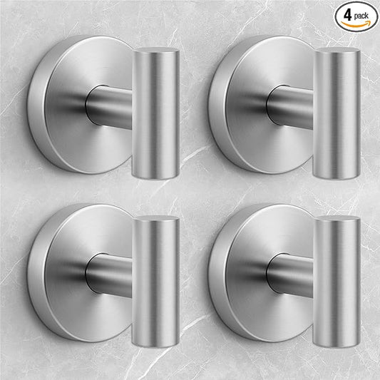 Shower Hooks for Inside Shower,No-Drill Removable&Reusable Towel Hooks for Bathroom,Heavy Duty Suction Cup Hooks for Glass Window,4 Packs(Silver)