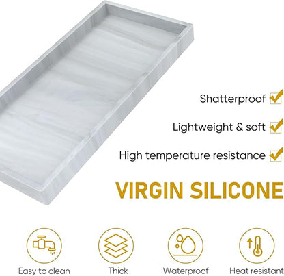 Silicone Bathroom Tray,Shatterproof Bathroom Vanity Tray,High-Grade Silicone Durable Rectangle Tray for Bathroom Trays for Counter Soap Dispenser Tray-Large 10.6 * 5.1 in