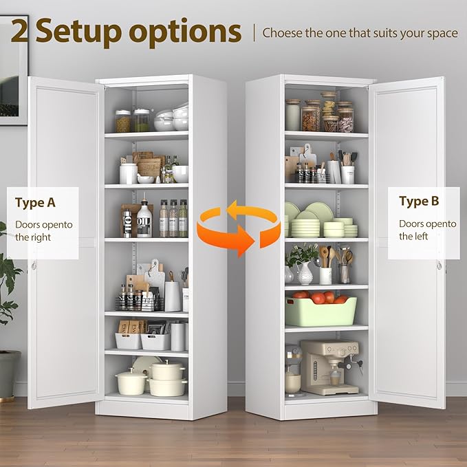 67" Metal Storage Cabinet with Lock, Tall Narrow Office File Cabinets with 5 Adjustable Shelves, Metal Steel Locker for Home, School, Office, Garage or Gym (White)