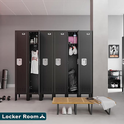 Metal Storage Locker with Lock & Card Slot Locker - Secure Lockable Door - Steel Locker for School, Office, Gym, Home - 66.15" H x 11.8" W x 11.8" D（1 Door, Black）