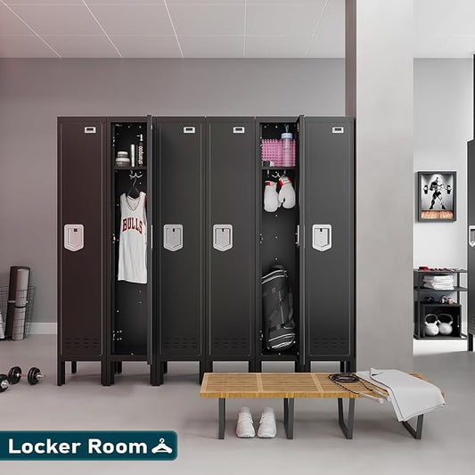 Metal Storage Locker with Lock & Card Slot Locker - Secure Lockable Door - Steel Locker for School, Office, Gym, Home - 66.15" H x 11.8" W x 11.8" D（1 Door, Black）