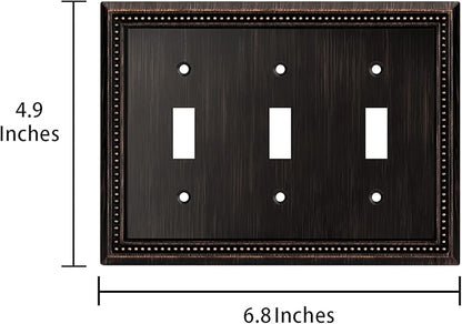 Henne Bery Sunken Pearls Heavy Duty Decorative Wall Plate Switch Plate Outlet Cover (Triple Toggle, Aged Bronze)