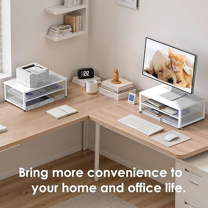 2-Tier Computer Monitor Stand Riser, Desk Organizer for Monitor, Printer & Laptop Stand, Desktop Workspace Organizers for Office Supplies(White)