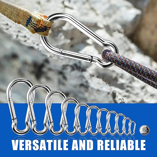Large Carabiner Clip Hooks, 6pcs 4 inch Carabiners Heavy Duty, 304 Stainless Steel Spring Snap Hook Fits Camping Hanging Hiking Weight Lifting, Metal Clips for Rope or Chain