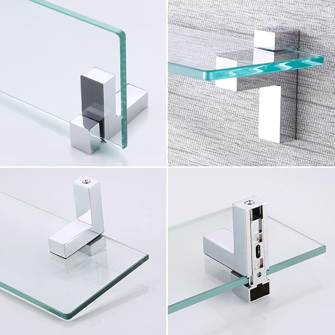 KES Bathroom Shelf Tempered Glass Shelf, 20 Inch Rectangular Glass 8mm-Thick Extended, Wall Mount Polished Chrome, BGS3201