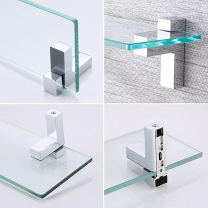 KES Bathroom Shelf Tempered Glass Shelf, 20 Inch Rectangular Glass 8mm-Thick Extended, Wall Mount Polished Chrome, BGS3201