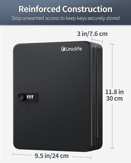 Uniclife 100 Position Key Cabinet with Combination Lock Resettable Black Digital Security Storage Box Steel Key Organizer with Colorful Key Tag Labels Stickers and Hooks