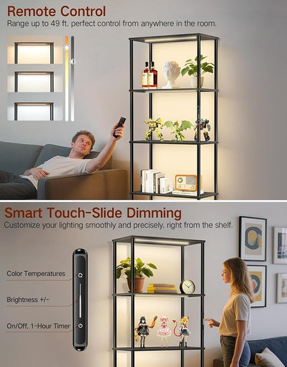5 Tier Bookshelf with LED Light, Dimmable Bookcase with Touch & Remote Control, 3 Color Temperatures, Tall Modern Display Standing Shelf for Living Room, Bedroom, Home Office (Black)
