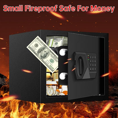 1.6 Cu ft Small Fireproof Safe Box, Digital Security Home Safes Water and Fireproof with Electronic Keypad Keys and Alarm System, Fire Safe for Home Money Medicine Valuables