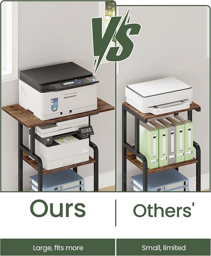 23.6-in Printer Stand with Storage, 3-Tier Printer Table for Home Office, Printer Cart Under Desk Storage, Suitable for Study, Kitchen, Living Room, Rustic Brown and Black TPS02BF