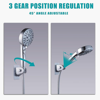 Handheld Shower Head Holder with 2 Hanger Hooks,Strong Adhesive&Waterproof No Drilling Wall Mount Shower Bracket for RV and Kids&Elders,Install Any Height&Fix Firmly