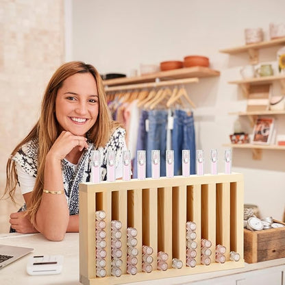 1 Pcs Wooden Lipsticks Holder 0.7 inch Lip Balm Tube Holder Lip Gloss Organizer Display Wood Lipsticks Tube Tower Organizer for Market Craft Booth Room Display (10 Slot)
