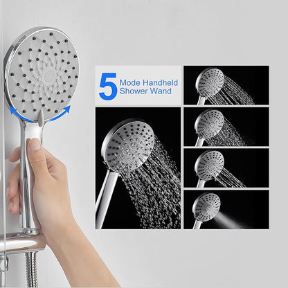 POPFLY Tempered Glass Shower Panel Tower System, 9" Adjustable Shower Arm Height, 304 Stainless Steel White Shower Panels Tower with 6 Massage Jet and Tub Spout